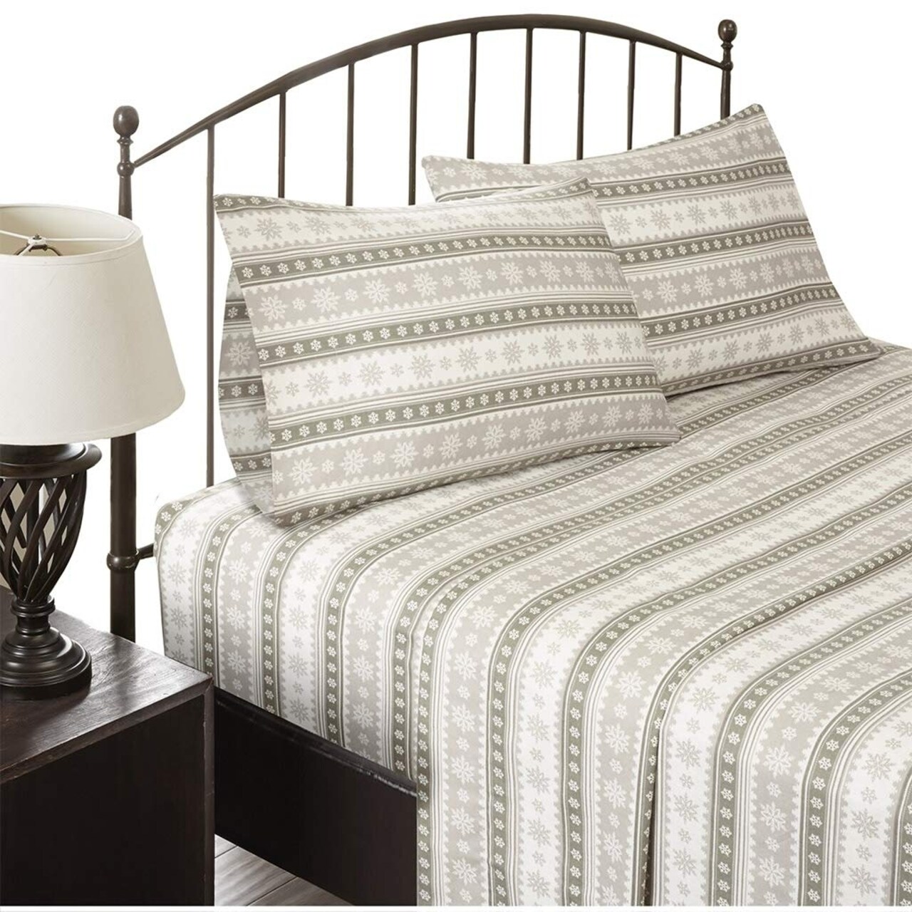 Woolrich Nordic Snowflake Cotton Flannel Sheet Set 2-Color Option Tan California King